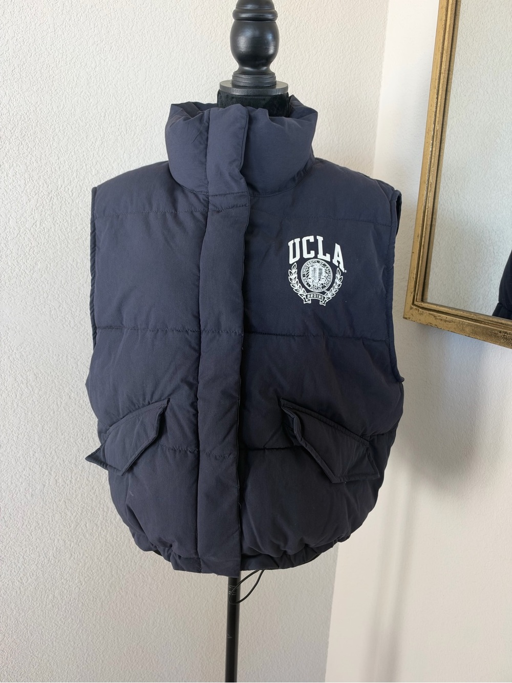 H&M Navy Quilted UCLA Logo Puffer Vest